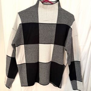Tahari Monochrome Checkered Turtleneck Sweater